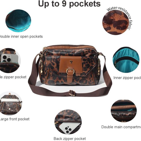 Elegant Water-Resistant Women's Crossbody Bag in Brown Leopard - 12 x 4.3 Inches - Picture 3 of 7
